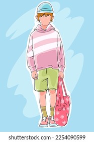 ilustración vectorial de un niño que lleva una bolsa