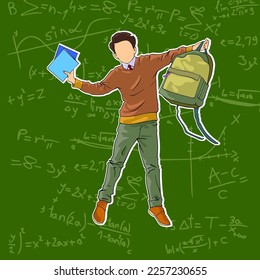 vector illustration of a boy carrying a bag