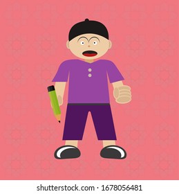 vector illustration of boy carrying a pen.