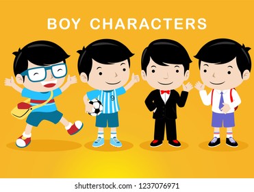 Vector illustration of boy cartoon character with different costume