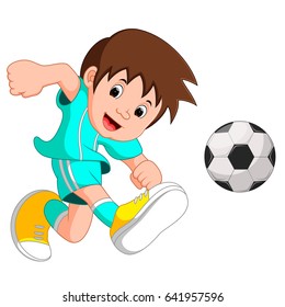 vector illustration of Boy cartoon playing football