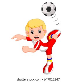 vector illustration of Boy cartoon playing football