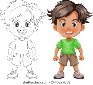 Vector illustration of a boy, colored and outlined.