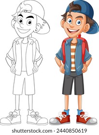 Vector illustration of a boy, colored and outlined.
