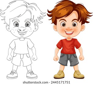 Vector illustration of a boy, colored and outlined.