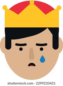 Vector illustration of a boy with a crown.Sad king. Riches and sadness. Monarch and reign.