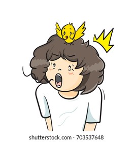 The vector illustration "Boy curly hair Vector" many emotion set on white background