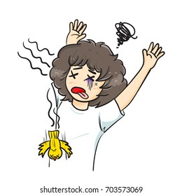 The vector illustration "Boy curly hair Vector" many emotion set on white background