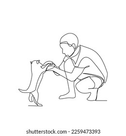 Vector illustration of a boy and dog drawn in line art style
