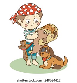 Vector illustration: boy and dog playing pirates