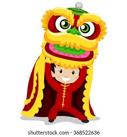 Vector Illustration of Boy with Dragon Dancing