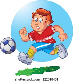 Vector illustration of a boy dribbling a soccer ball.
