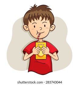 vector illustration of a boy drinking juice