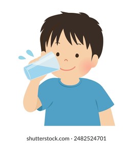 Vector illustration of a boy drinking water