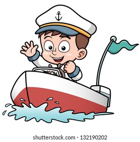 Vector illustration of Boy driving boat