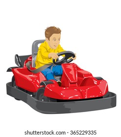 Vektorgrafik von Jungen fahren Go Kart so glücklich darüber
