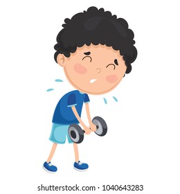 Vector Illustration Of A Boy With Dumbbell