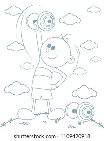 Vector illustration of a boy with dumbbells
