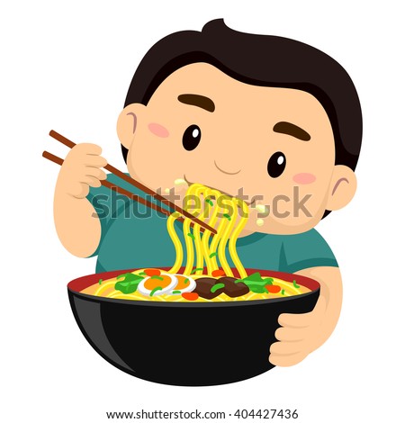 Vector Illustration Boy Eating Noodles Using Stock Vector (Royalty Free ...