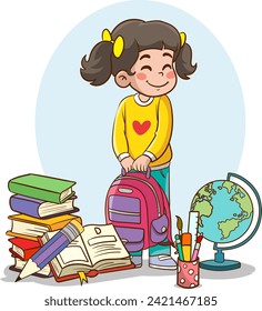 Vector illustration of a boy and education concept with backpack and school supplies