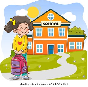 Vector illustration of a boy and education concept with backpack and school supplies