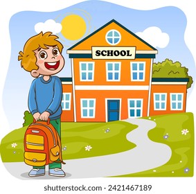 Vector illustration of a boy and education concept with backpack and school supplies