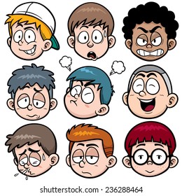 Vector Illustration Of Boy Face Set