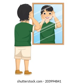 Vector Illustration of A Boy Facing The Mirror