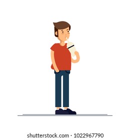 Vector Illustration of boy feeling happy and drink milk shake. Childhood time