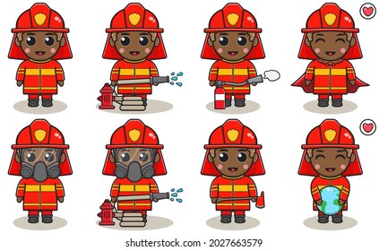 Vector illustration of Boy firefighters cartoon. Good for icon, label, sticker, clipart.