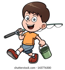 Vector illustration of Boy fishing