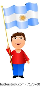 vector illustration of a boy with the flag of Argentina
