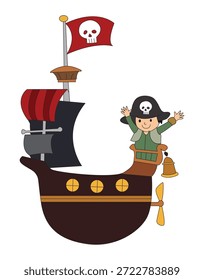 Niño de la Ilustración vectorial gesticulando desde el barco pirata