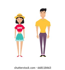 vector illustration of a boy and girl in flat style, isolated background