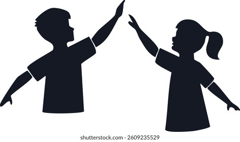 Vector Illustration of Boy and Girl High-Fiving in Profile View with Clean Graphic Design