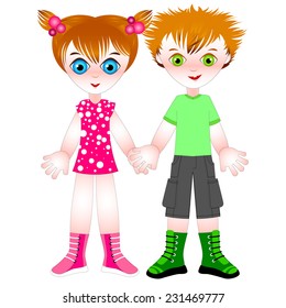 vector illustration of a boy and a girl holding hand