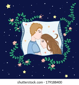 Vector illustration with boy and girl in love