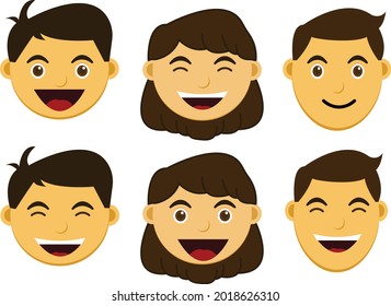 Vector illustration of boy, girl and a man face character. 