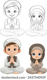 Vector illustration of boy and girl praying