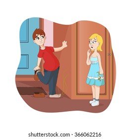 Vector illustration of a boy and a girl. The stench of feet. 