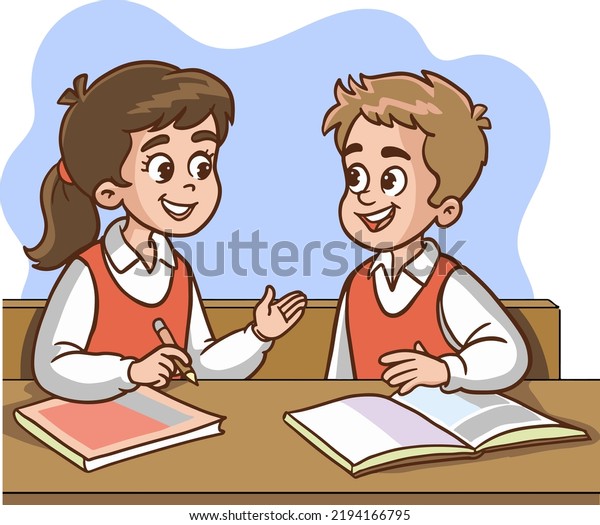 Vector Illustration Boy Girl Student Talking Stock Vector (Royalty Free ...