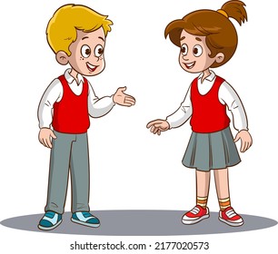 vector illustration of boy and girl students talking to each other