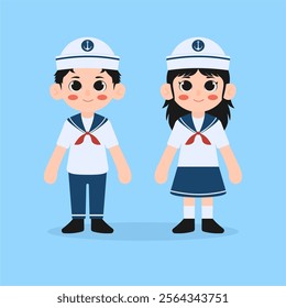 Vector illustration of a boy and a girl wearing sailor costumes.