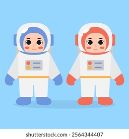 Vector illustration of a boy and girl wearing astronaut costumes.