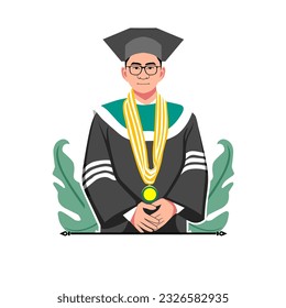 Vector illustration of a boy graduating, congratulations on graduation day for boys