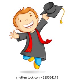 vector illustration of boy in graduation gown and mortar board
