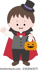 Vector illustration of a boy in a Halloween vampire costume　　　Dracula, vampire, autumn, October, Halloween, icon