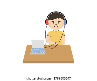 Vector Illustration Of Boy Having Hearing Test