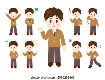 Vector illustration of Boy. High school student icons set. Vector illustration. 