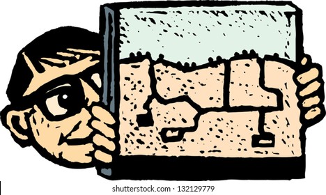 Vector Illustration Of A Boy Holding Ant Farm